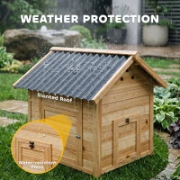 PawHut Duck Coop, Wooden Duck House with Openable Roof & Double Doors, Natural Wood(m-7)
