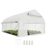 Outsunny 11.5' x 10' x 6.5' Walk-in Tunnel Greenhouse, Green House with Zippered Mesh Door, 7 Mesh Windows & Roll-up Sidewalls, Upgraded Gardening Plant Hot House with Galvanized Steel Hoops, White