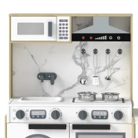 Qaba Kids Kitchen Playset, 2-in-1 Convertible Table and Chair Set with Sink, Oven, Microwave, Accessories for 3-8(m-9)