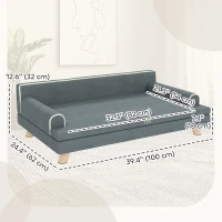 PawHut Elevated Dog Sofa Bed, Cat Couch with Cushion, Washable Cover, Wooden Legs, for Medium & Large Dogs, Dark Grey(m-3)