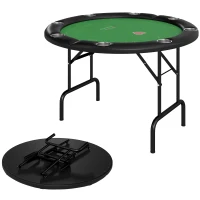 Soozier Poker Table Foldable 47" Round Casino Folding Game Table for 8 Players with Cup Holders, Green(m-11)