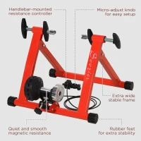 Soozier Bike Trainer Magnetic Bicycle Stand Indoor Exerciser w/ Quick Release Skewer, 5 Levels Resistance, Red(m-5)