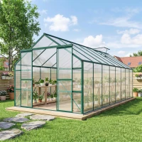 Outsunny 16' x 8' Aluminum Greenhouse Polycarbonate Walk-in Garden Greenhouse Kit with Adjustable Roof Vent, Rain Gutter and Sliding Door for Winter, Clear(m-2)