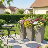 Outsunny Tall Planters for Outdoor Plants Set of 3, 28 In Taper Planters with Drainage Holes, Indoor Grande Plant Pots, Front Porch Decor, Grey(m-8)