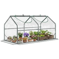 Outsunny 4' x 2' x 2' Portable Mini Greenhouse, Small Green House with PVC Cover, Roll-up Zippered Windows for Indoor, Outdoor Garden, Clear(m-1)