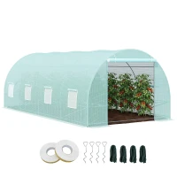 Outsunny 20' x 10' x 7' Walk-In Tunnel Greenhouse with Zippered Door & 8 Mesh Windows, Large Garden Green House Kit, Galvanized Steel Frame, Green(m-1)