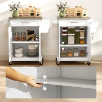 HOMCOM Kitchen Island on Wheels, Rolling Kitchen Cart with Stainless Steel Countertop, Drawer, Towel Rack and Spice Rack, Utility Storage Trolley, White(m-7)