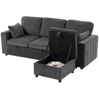HOMCOM Modular Sectional Sofa Bed with Reversible Storage Ottoman, Pull Out Sleeper Sofa with Spring Cushion, Dark Grey(m-2)