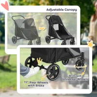 PawHut Dog Stroller for Large Medium Small Dogs up to 66 Lbs. 23.5" in Body Length, One-Click Foldable Pet Cat Stroller with Storage, Shock Absorption Wheels, Mesh Window, Safety Leash, Gray(m-7)