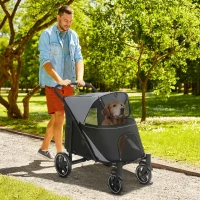 PawHut Dog Stroller for Large Medium Small Dogs up to 66 Lbs. 23.5" in Body Length, One-Click Foldable Pet Cat Stroller with Storage, Shock Absorption Wheels, Mesh Window, Safety Leash, Gray(m-3)