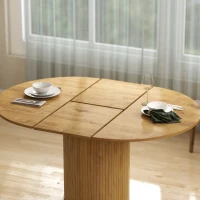 HOMCOM Extendable Kitchen Table for 6-8, 43.5"-59" Farmhouse Dining Table with Pedestal Base Natural Wood Finish(m-11)