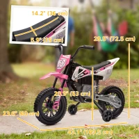 Qaba 12V Kids Dirt Bike, Electric Motorcycle with Twist Grip Throttle, Training Wheels, Rear Suspension & Music, Pink(m-3)