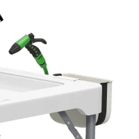 Outsunny Folding Fish Cleaning Table with Sinks, Camping Sink with Faucet Drainage Hose Sprayer Shelf, White(m-9)