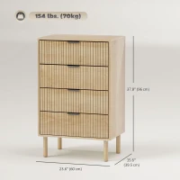 HOMCOM Chest of Drawers, 4 Drawer Dresser with Fluted Panels and Solid Wood Legs, Storage Cabinet for Living Room, Oak(m-3)