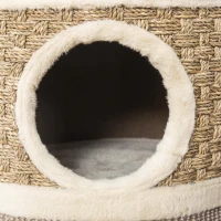 PawHut Cat Condo 3 Story Three Holes with Sisal Seaweed Scratching Cover Surface, Cat Tower for Indoor Cats, 15" x 28", Khaki and Brown(m-11)