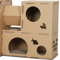 PawHut Multi-Level Cardboard Cat House, Corrugated Cardboard Play Condo with Scratching Pads for Indoor Kittens(m-10)
