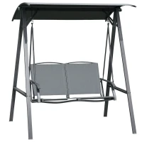 Outsunny 2-Seat Outdoor Porch Swing Patio Swing with Adjustable Canopy, Removable Seat and and Steel Frame for Garden, Poolside(m-9)