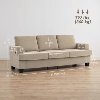 HOMCOM 3 Seater Sofa with USB Ports & Cup Holders, Chenille-Feel Upholstered Couch for Living Room, Light Brown(m-3)