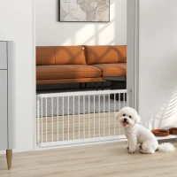 PawHut 26"-37" Dog Gate, Adjustable Pet Gate, Fits 18" Tall with 2 Extension, Pressure Mount Kit for Stairs and Doorways, White(m-1)