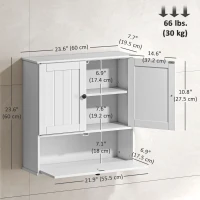 HOMCOM Bathroom Wall Cabinet, Farmhouse Medicine Cabinet with Adjustable Shelves and Flip-Down Door, Over The Toilet, White(m-3)