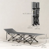 Outsunny 26.4" Wide Folding Bed, Camping Cot for Adults with Mattress, Storage Pocket, Carry Bag, Max Load 330 LBS, Black(m-3)