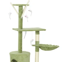 PawHut 53" Cat Tree Tower, Kitten Activity Centre with Scratching Posts, Condo, Perches, Ladder, Hammock, Dangling Toys, Green(m-10)