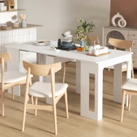 HOMCOM 23.6"-70.9" Extendable Dining Table for 6-8 People, Space-Saving Rectangular Kitchen Table for Small Spaces, Dining Room, Kitchen, Living Room, White(m-1)