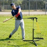 Soozier Baseball Hitting Trainer with 4 Power Bands, 32.7"-43.3" Adjustable Batting Practice Equipment with Stakes, Carry Bag(m-1)
