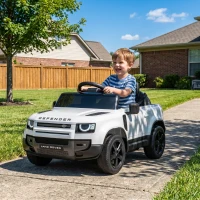 Qaba 12V Ride on Car Licensed Land Rover with Remote, Suspension, Slow Start, 3 Speeds, Lights, Music, Horn for 3-5, White(m-2)
