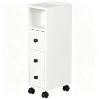 kleankin Slim Bathroom Cabinet with Wheels, Narrow Bathroom Storage Cabinet with Door, Drawer and 2 Open Compartments, White(m-2)