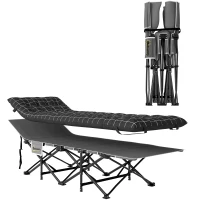 Outsunny 26.4" Wide Folding Bed, Camping Cot for Adults with Mattress, Storage Pocket, Carry Bag, Max Load 330 LBS, Black(m-9)