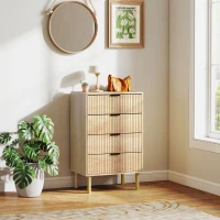 HOMCOM Chest of Drawers, 4 Drawer Dresser with Fluted Panels and Solid Wood Legs, Storage Cabinet for Living Room, Oak(m-8)