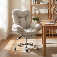 HOMCOM Criss Cross Chair with Wheels, Waterfall Armrests, Overstuffed Wide Office Chair with Footrest, Light Grey