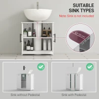 HOMCOM Farmhouse Pedestal Sink Storage Cabinet, Bathroom Under Sink Cabinet with 2 Barn Doors and Adjustable Shelf, White(m-4)