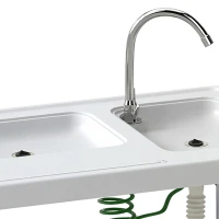 Outsunny Folding Fish Cleaning Table with Sinks, Camping Sink with Faucet Drainage Hose Sprayer Shelf, White(m-10)