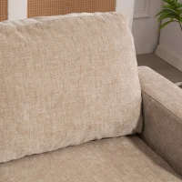 HOMCOM 3 Seater Sofa with USB Ports & Cup Holders, Chenille-Feel Upholstered Couch for Living Room, Light Brown(m-10)