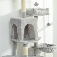 PawHut Cat Tree, 70" Multi-Level Cat Tower with 2 Condos, 2 Beds, Hammock, Toy Balls, Scratching Posts and Board, Light Grey(m-11)