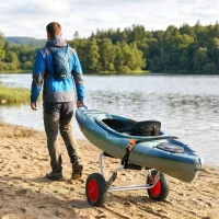 Soozier 198LBS Kayak Cart, Foldable Canoe Trolley Cart, Kayak Trailer with Tie-Down Strap, 10'' No-Flat Wheels and Aluminum Frame, Silver(m-1)