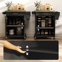 HOMCOM Kitchen Island on Wheels, Rolling Kitchen Cart with Stainless Steel Countertop, Drawer, Towel Rack and Spice Rack, Utility Storage Trolley, Black(m-7)