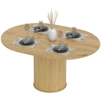 HOMCOM Extendable Kitchen Table for 6-8, 43.5"-59" Farmhouse Dining Table with Pedestal Base Natural Wood Finish(m-2)