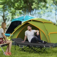 Outsunny 26.8" Wide Folding Bed, Camping Cot for Adults with Cushion, Carry Bag, Max Load 330 LBS, Black(m-1)