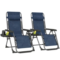 Outsunny Zero Gravity Chair Set of 2, Folding Reclining Outdoor Lounge Chair with Cup Holder, Headrest, Dark Blue(m-9)