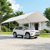Outsunny 10' x 20' Carport Heavy Duty Galvanized Car Canopy with Included Anchor Kit, 3 Reinforced Steel Cables, White(m-8)