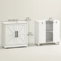 HOMCOM Farmhouse Pedestal Sink Storage Cabinet, Bathroom Under Sink Cabinet with 2 Barn Doors and Adjustable Shelf, White(m-3)