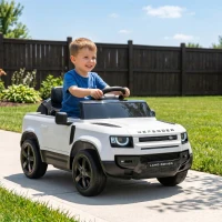 Qaba 12V Ride on Car Licensed Land Rover with Remote, Suspension, Slow Start, 3 Speeds, Lights, Music, Horn for 3-5, White(m-10)