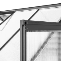 Outsunny 6' x 12' x 6.5' Polycarbonate Greenhouse, Walk-in Green House with Aluminum Frame Adjustable Roof Vent Galvanized Base Sliding Door Rain Gutter for Outdoor Garden, Grey(m-10)