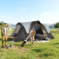 Outsunny 5 Person Family Tent, Outdoor Camping Tent with Lighting Hook, Carrying Bag for Camping, Hiking and Travelling, Black(m-1)