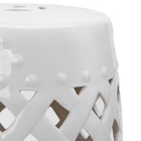 Outsunny 12.4" x 17.9" Ceramic Garden Stool with Woven Lattice Design, Indoor & Outdoor Decorative Accent Stool, White(m-12)
