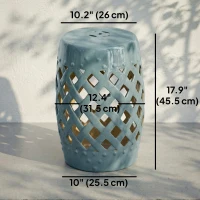 Outsunny 12.4" x 17.9" Ceramic Garden Stool with Woven Lattice Design, Indoor & Outdoor Decorative Accent Stool, Blue(m-3)