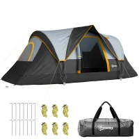 Outsunny 5 Person Family Tent, Outdoor Camping Tent with Lighting Hook, Carrying Bag for Camping, Hiking and Travelling, Black(m-13)
